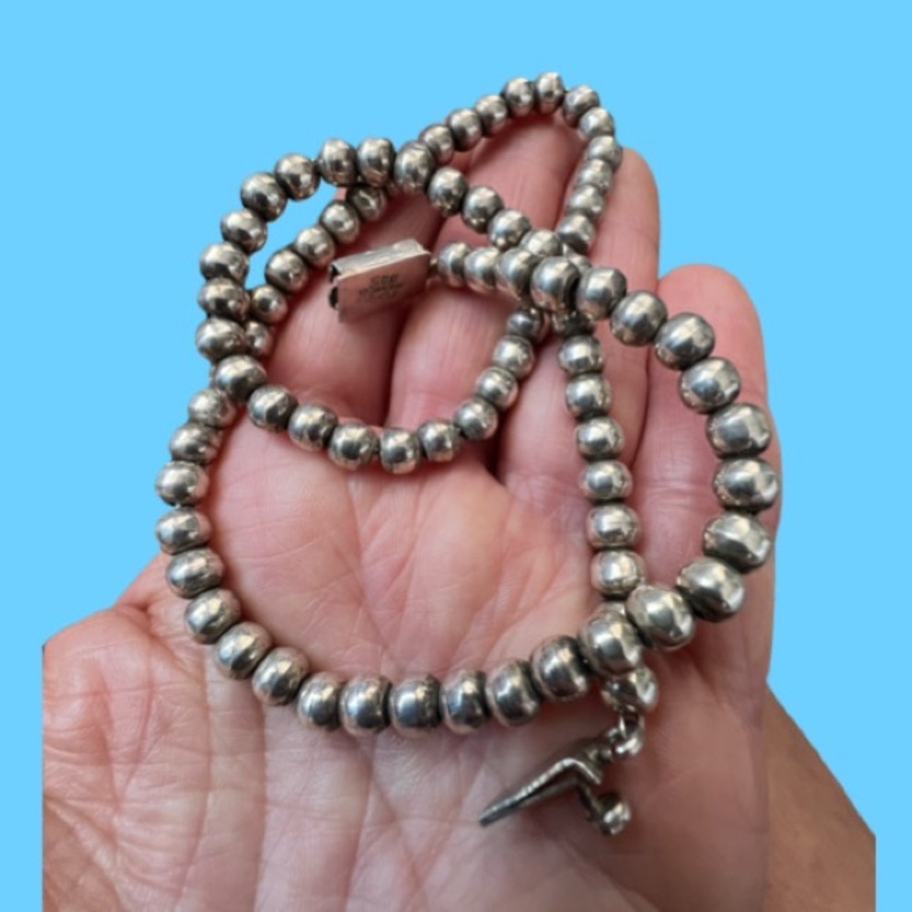 20” Oxidized Sterling Silver 925 Navajo Pearl Bead Strand Necklace 40 Grams! - Picture 7 of 13